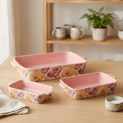 Floral Porcelain Casserole Set 3 Pcs